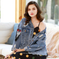 Spring 2019 new embroidered denim jacket long-sleeved jacket sequined ripped denim women coat